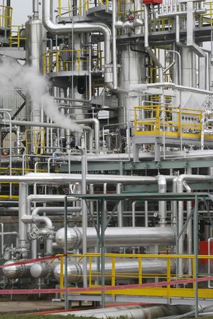 close up of industrial pipes of oil industry production