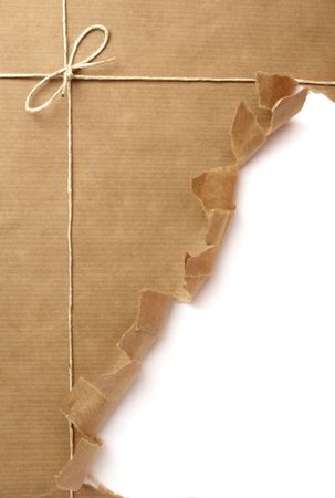 close up of  package ripped on white background の写真素材