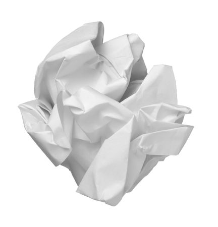 close up of ball of paper on white background の写真素材