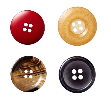 collection of various sewing button on white background. each on is shot separately の写真素材