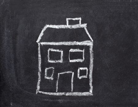 drawing of house  on chalkboard の写真素材
