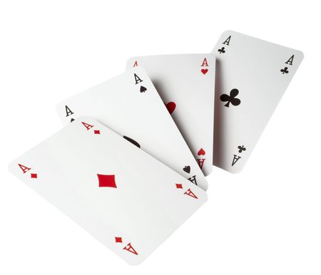 close up of  falling playing cards poker game on white background