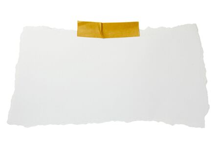 ripped white paper note on white background with clipping pathの写真素材