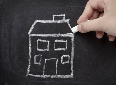 drawing of house  on chalkboard の写真素材