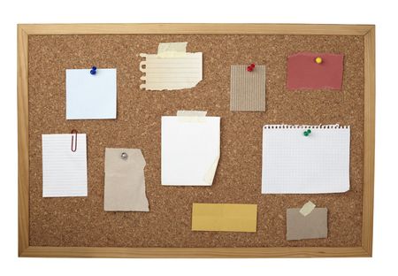 collection of various note papers  on cork boardの写真素材