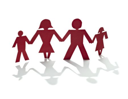 close up of people cut out of paper on white background の写真素材