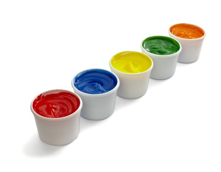 close up of colors art supplies on white background の写真素材