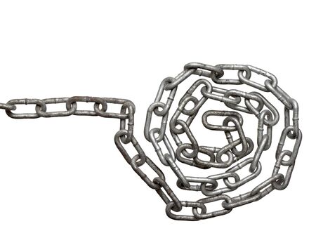 close up of metal chain part on white background