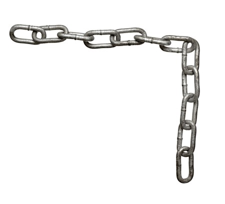 close up of metal chain part on white background