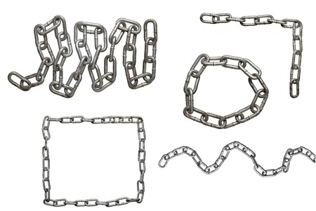collection of metal chain parts on white background. each one is in full cameras resolutionの写真素材