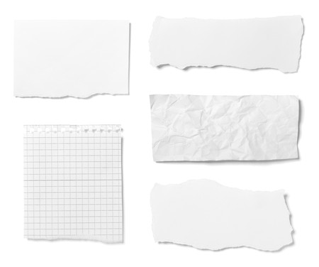 collection of various ripped pieces of paper on white background. each one is shot separately collection of various ripped pieces of paper on white background. each one is shot separately