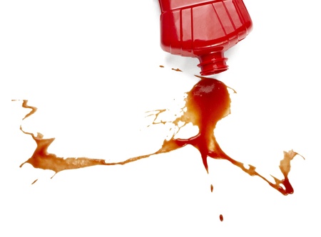 close up of  ketchup stains on white background  with clipping pathの写真素材