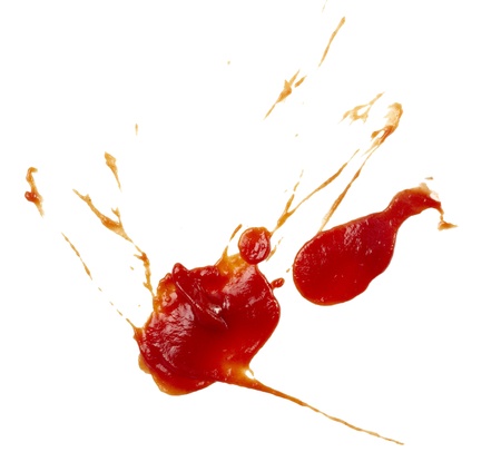 close up of  ketchup stains on white background  with clipping pathの写真素材