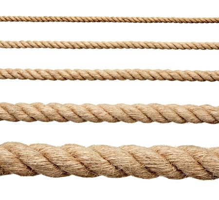 collection of various ropes on white background. each one is shot separatelyの写真素材