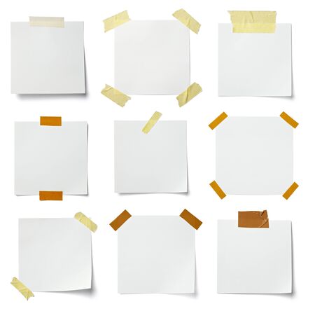 collection of various  note papers on white background. each one is shot separatelyの写真素材
