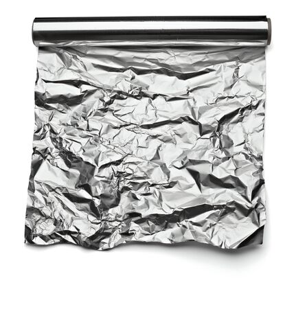 close up of aa aluminum foil on white background with clipping pathの写真素材