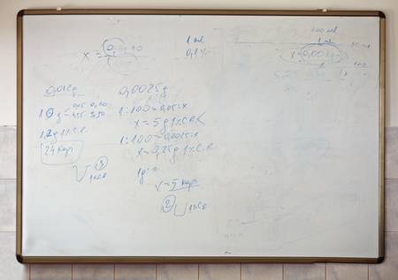 close up of math formulas on a blackboardの写真素材
