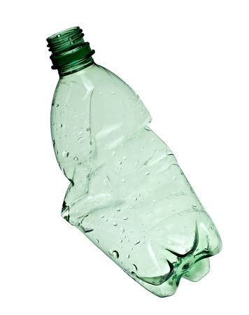 close up of an empty used plastic bottle on white background with clipping pathの写真素材