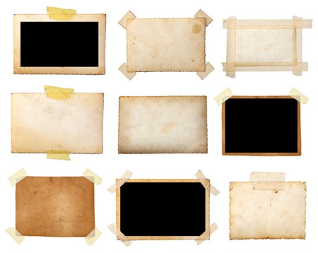 collection of various  old photos on white background. each one is shot separatelyの写真素材
