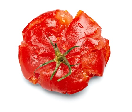close up of  a splattered tomato on white backgroundの写真素材