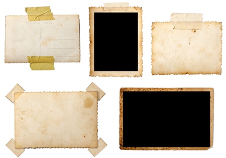 collection of various  old photos on white background. each one is shot separatelyの写真素材