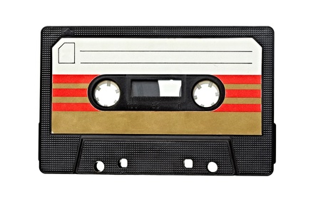close up of vintage audio tape on white backgroundの写真素材