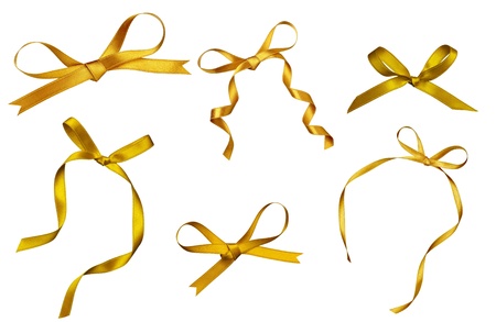 collection of various a silk ribbon knot on white background. each one is shot separatelyの写真素材