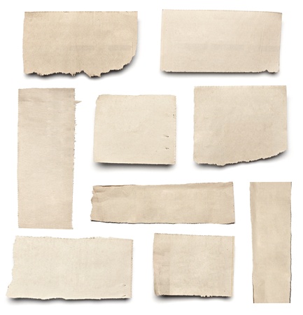 collection of white ripped pieces of news paper on on white background. each one is shot separately collection of white ripped pieces of news paper on on white background. each one is shot separately
