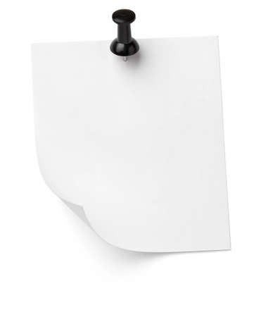 close up of a note paper with push pin on white background with clipping pathの写真素材