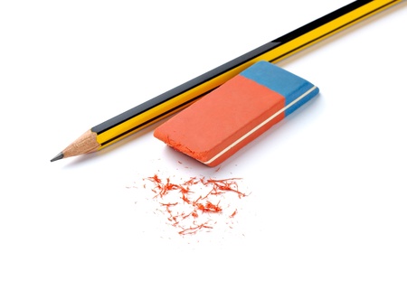 close up of  pencil and eraser on white background with clipping pathの写真素材