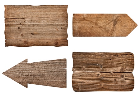 collection of various  empty wooden sign on white background. each one is shot separatelyの写真素材