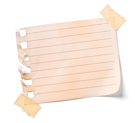 close up of a vintage note paper on white backgroundの写真素材