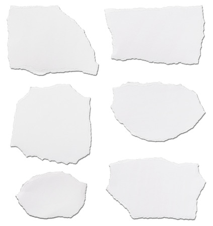 collection of  white ripped pieces of paper on white each one is shot separatelyの写真素材