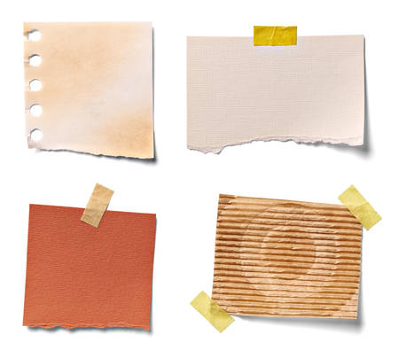 collection of  various vintage note papers on white background  each one is shot separatelyの写真素材