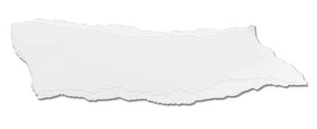 close up of  a white ripped piece of paper on white background