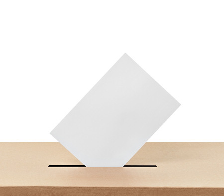 close up of  a ballot box and casting vote on white backgroundの写真素材