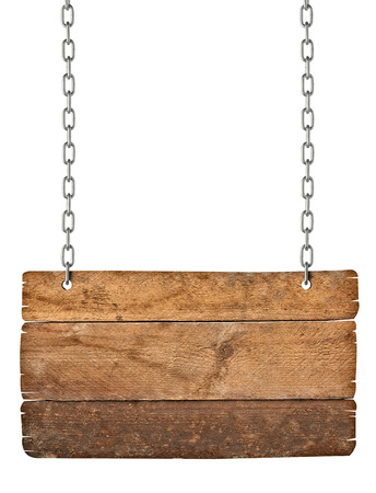 close up of an empty wooden sign on white backgroundの写真素材