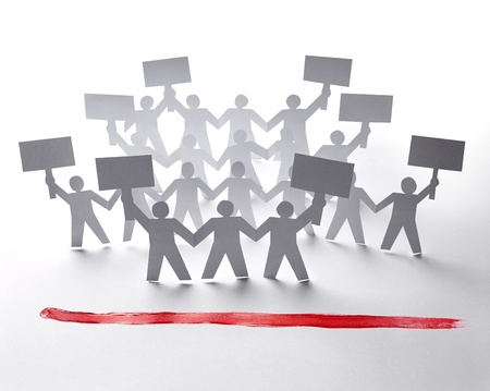 close up of  paper people rally on white backgroundの写真素材