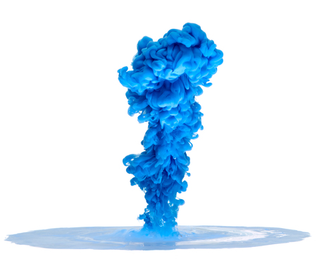 blue color paint pouring in waterの写真素材