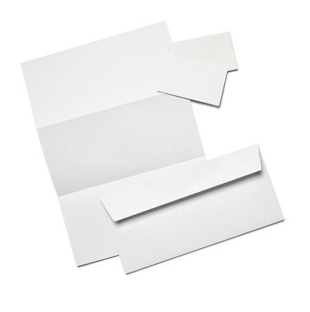 envelope, paper and business card template on white background