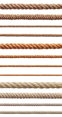collection of  various ropes string on white background. each one is shot separatelyの写真素材