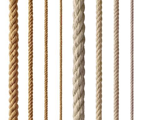 collection of  various ropes string on white background. each one is shot separatelyの写真素材