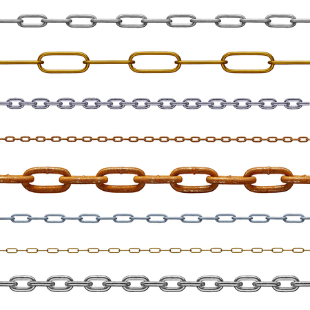 collection of various chain on white background. each on is shot separately