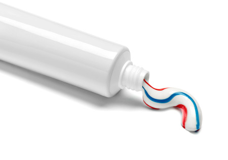 close up of  a toothpaste tube on white backgroundの写真素材
