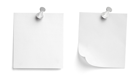 collection of  various note paper with a push pin on white backgroundの写真素材
