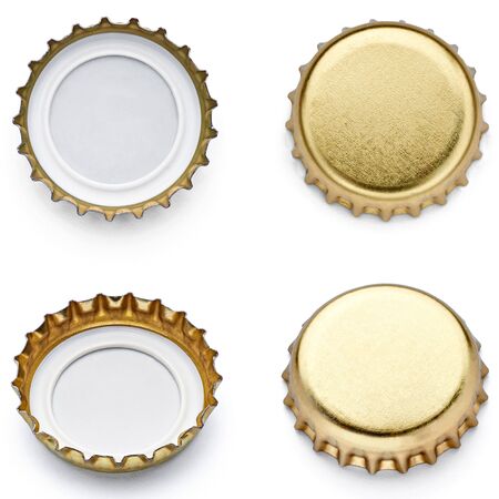 collection of  various bottle cap on white backgroundの写真素材