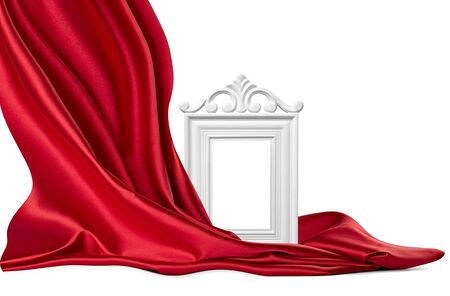 close up of  a wooden frame coverd with silk on white background with clipping pathの写真素材