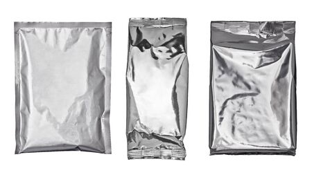 close up of various paper and aluminum bags on white background. each one is shot separatelyの写真素材