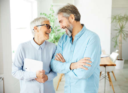 portrait of happy senior business people in the officeの写真素材