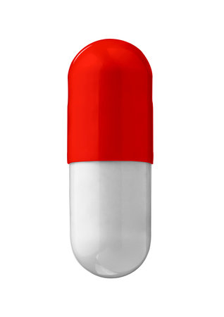 close up of a white red pill on white backgroundの写真素材
